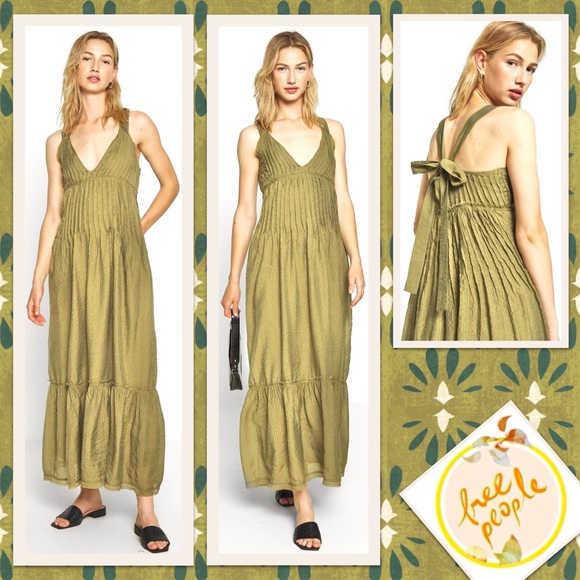 Free People Dresses & Skirts - Free People Frankie Pintuck Maxi Dress in Olive (Army Green / Moss)